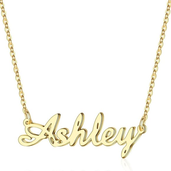 Custom Name Necklace Personalized, 14K Gold Plated Personalized Name Necklace Wh - Picture 1 of 7